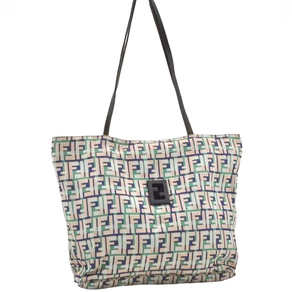 FENDI Blue and Green Zucca Shoulder Bag Tote EUC - Picture 1 of 17